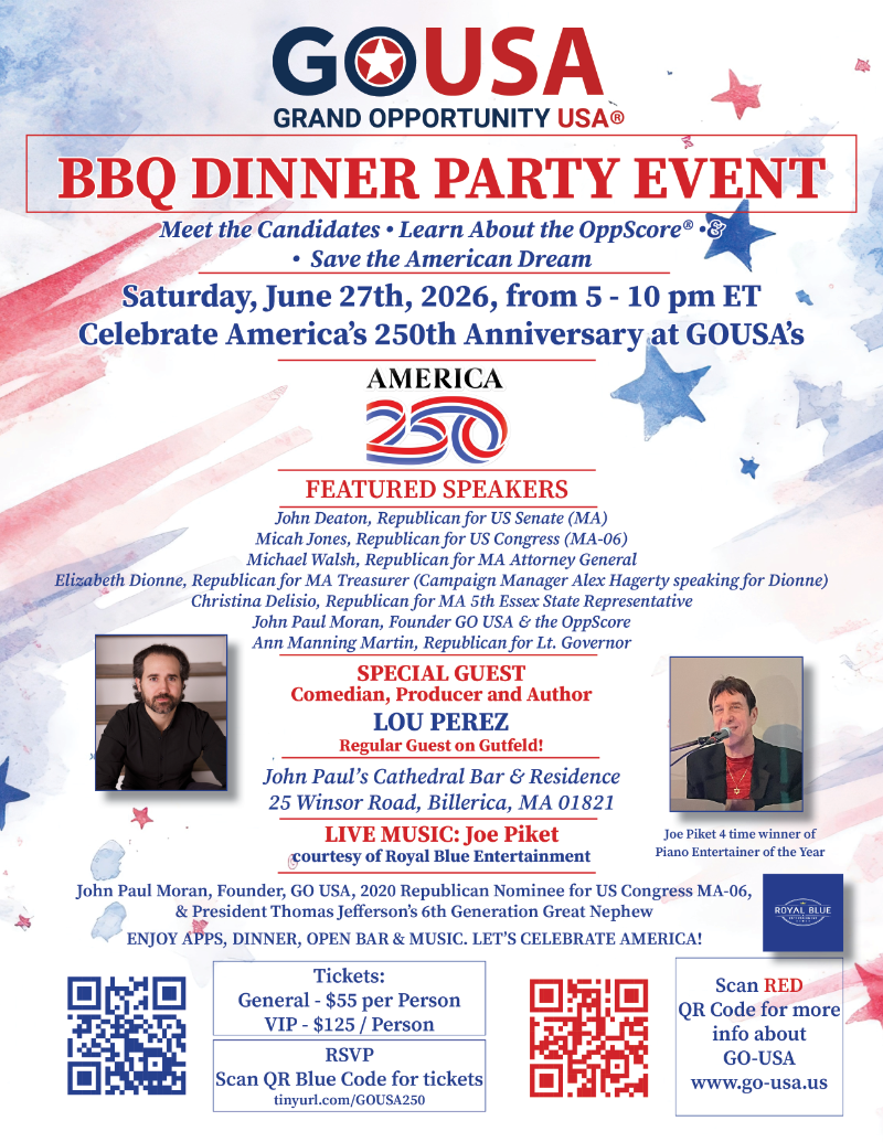 GO USA's 250th American Anniversary BBQ Dinner Fundraiser and Candidate Event with Comedian Lou Perez and Many More