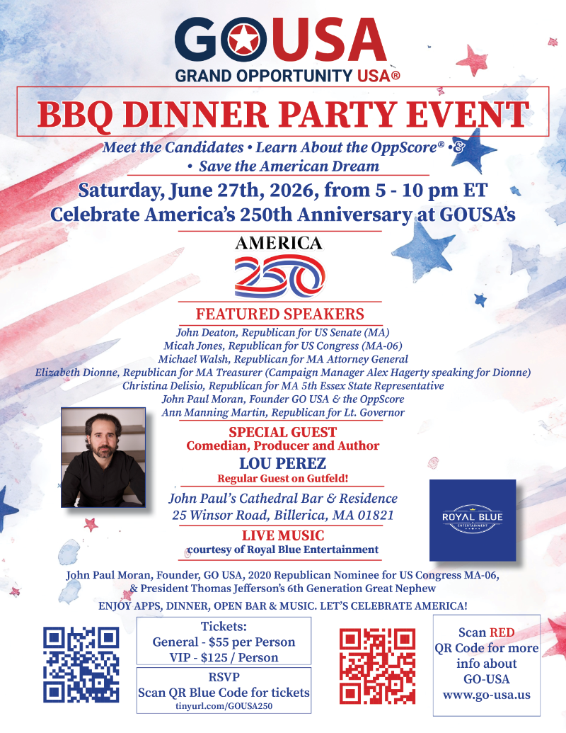 GO USA's 250th American Anniversary BBQ Dinner Fundraiser and Candidate Event with Comedian Lou Perez and Many More